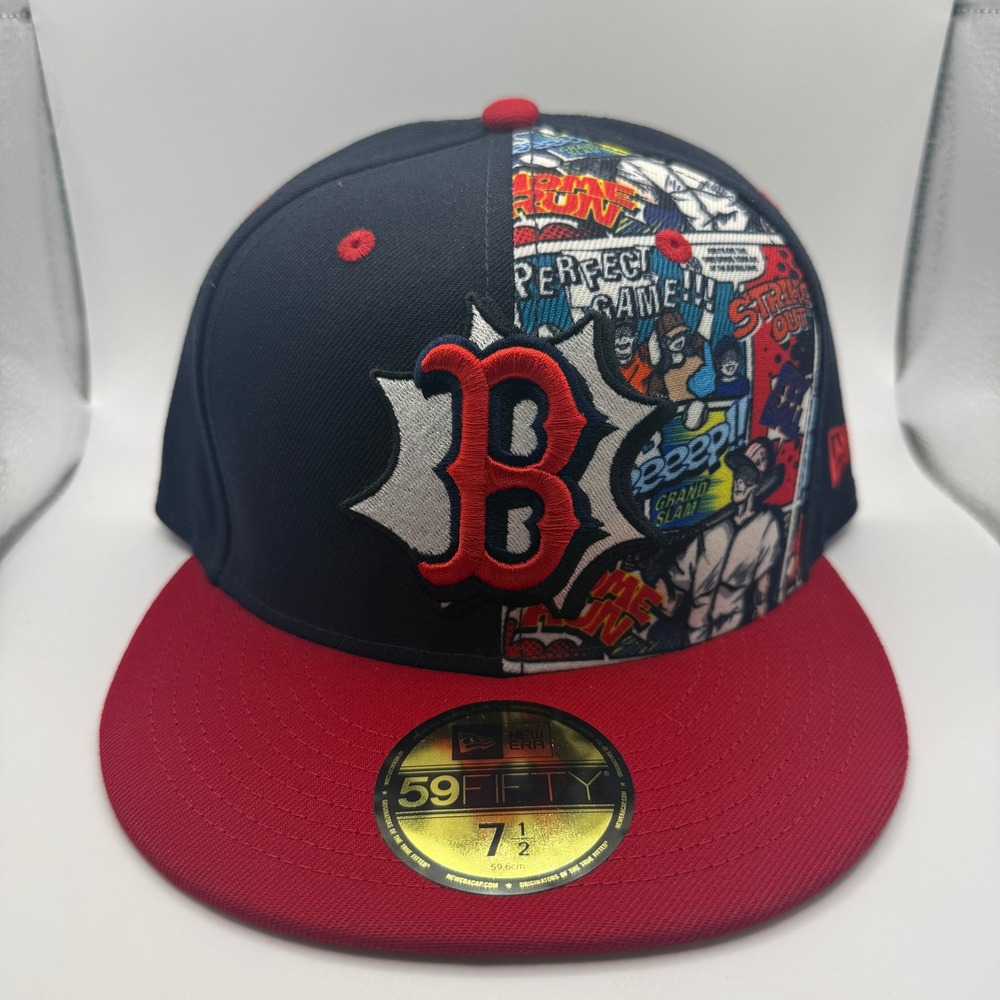 New Era Boston Red Sox Comic Book Split 59FIFTY Fitted Hat 7 1/2 MLB Cap